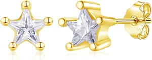 Cangall Sterling Silver CZ Star Stud Earrings, 6mm