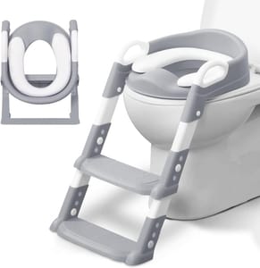 KIDOOLA Adjustable Potty Ladder with Steps, Handle, Cushion, Non-Slip Grey