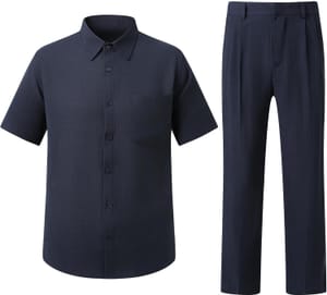 YFFUSHI Linen 2-Piece Shirt and Trouser Set Navy Blue