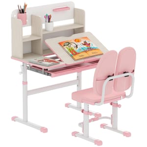 HOMCOM Kids Desk and Chair Set, Height Adjustable, Pink