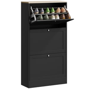 HOMCOM Slim Shoe Cabinet with 3 Flip Drawers - Black
