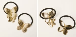 Gold Tone 2 Pack Metal Butterfly Hair Ties