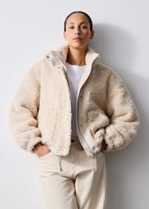 Cream Borg Zip through Jacket
