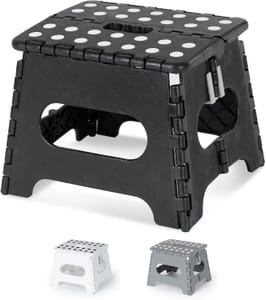 LIVIVO 9-Inch Folding Step Stool, Lightweight, 150kg, Carry Handle, Black