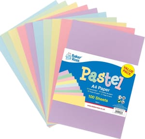 Baker Ross FC482 Pastel A4 Paper, Pack of 100, 80gsm