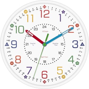 Foxtop Kids Learning Wall Clock Silent Battery Operated-Milky White 8"