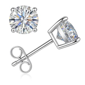 Impalsory Moissanite Stud Earrings 3.0ct, 18K White Gold-Plated Sterling Silver