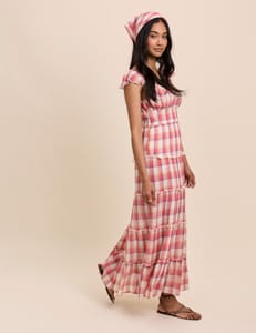 Nobody's Child Pure Cotton Checked V-Neck Maxi Dress QT