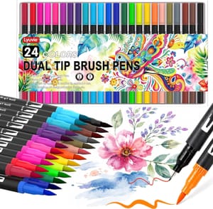 Lyuvie 24-Color Dual-Tip Brush Marker Set with Case