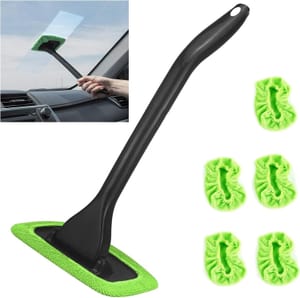 Windshield Cleaning Wand with Reusable Cloth Pads (Green)