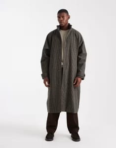 ASOS DESIGN Wool Look Long Length Overcoat in Check