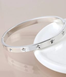 POM Silver Plated Crystal Stars Hinged Bangle