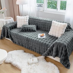 Royhom Rabbit Plush Sofa Cover for 3-Seater, Grey 180x300cm