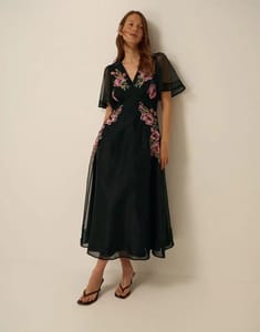 Felicity Floral Embroidered Midi Dress Black