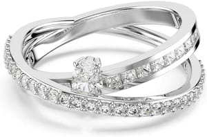 Swarovski Hyperbola Ring with Clear Mixed-Cut Stones Rhodium-Finished Setting