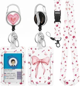 Pink Bow Floral Lanyard with Retractable Badge Reel