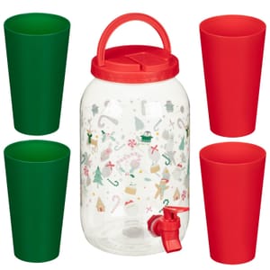 Novelty Christmas Drink Dispenser & Cup Set 5pc