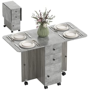 HOMCOM 60-120 Cm Folding Dining Table on Wheels, Grey Marble