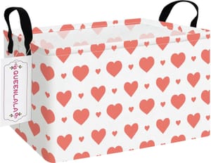 QUEENLALA Rectangular Laundry Hamper, Foldable Nursery Basket, Pink Heart