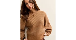 Camel Ribbed Knit Long Sleeve Jumper