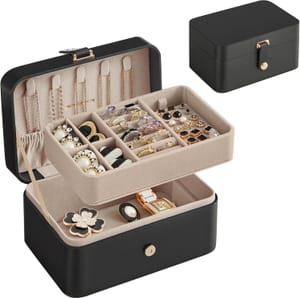 SONGMICS Jewellery Box, 2-Layer Travel Storage Case, 16 X 11 X 7.8 Cm