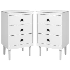 HOMCOM Bedside Table 3-Drawer Set of 2 40x30x64 Cm White