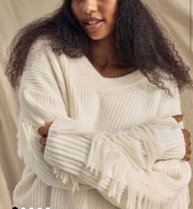Abercrombie & Fitch Cream Oversized V-Neck Jumper