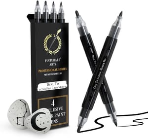Pinturale Arts Black Acrylic Paint Pen, 4-Pack Dual Tips
