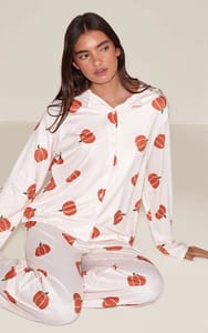 PrettyLittleThing Print Long Sleeve Button through Pj Set