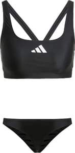 Adidas Women's 3 Stripes V-Back Bikini Swimsuit, Black/White, 34"