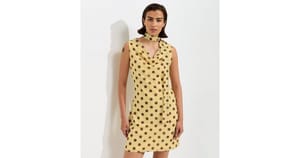 Yellow Polka Dot Cowl Neck Mesh Mini Dress