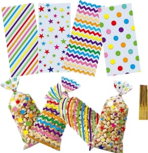 50 Rainbow Cellophane Party Bags with Twist Ties