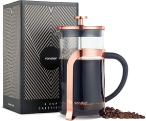 VonShef 8-Cup French Press, 1L, Borosilicate Glass, Copper Design