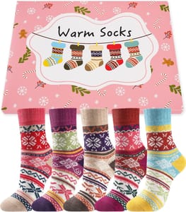 Stoeury 5 Pairs Thermal Wool Socks for Women Cozy Warm