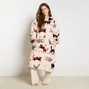 OHS Cat Print Extra Long Hoodie Blanket