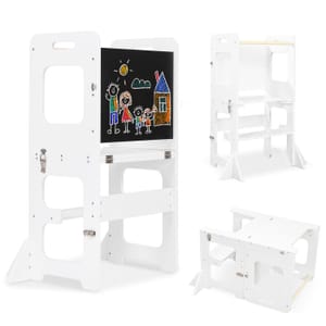 DEAL STACK - Toddler 4-in-1 Kitchen Wooden Stool with Chalkboard Desk