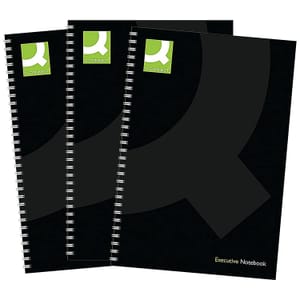 Q-Connect A5 Hardback Wirebound Book, Black, Pack of 3