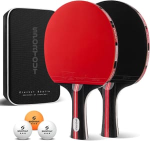 Table Tennis Set: 2 Rackets, 3 Balls, Carry Bag (Red)