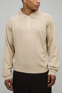boohooMAN Regular 1/4 Zip Knitted Polo