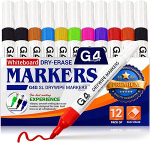 G4GADGET 12-Pack Whiteboard Markers, Bullet Tip, Assorted Colors