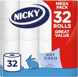 32 Rolls Nicky Soft Touch Toilet Tissue, 2-Ply (£6.22/£5.87 S&S)