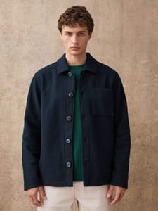 Navy Blue Wool Look Fleece Shacket