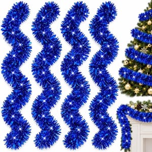 Blue Tinsel Garland for Christmas Tree Decorations