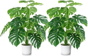 Sour Lemon 28-Inch 2-Pack Indoor-Outdoor Artificial Palm & Monstera Plants