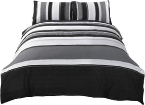 Rapport Home Striped Duvet Cover Set, Cotton Blend, Grey, 135x200cm