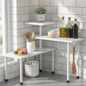Aichilra 3-Tier Kitchen Corner Shelf Organizer, Wood & Metal, White