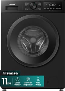 Hisense 11kg Freestanding Washing Machine, Black, 1400rpm, 15 Programs
