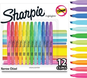 Sharpie Pocket Highlighters, Chisel Tip, Fluorescent Colors, 12 Pack - £5.60 S&S
