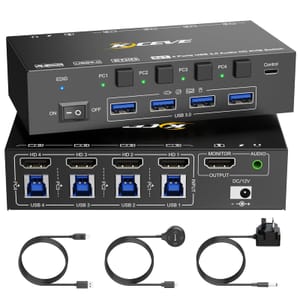 HDMI KVM Switch for 4 PCs, 8K/4K, USB3.0, EDID, Audio
