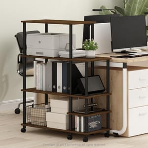 Furinno TURN-N-TUBE 4-Tier Printer Stand with Casters, Columbia Walnut